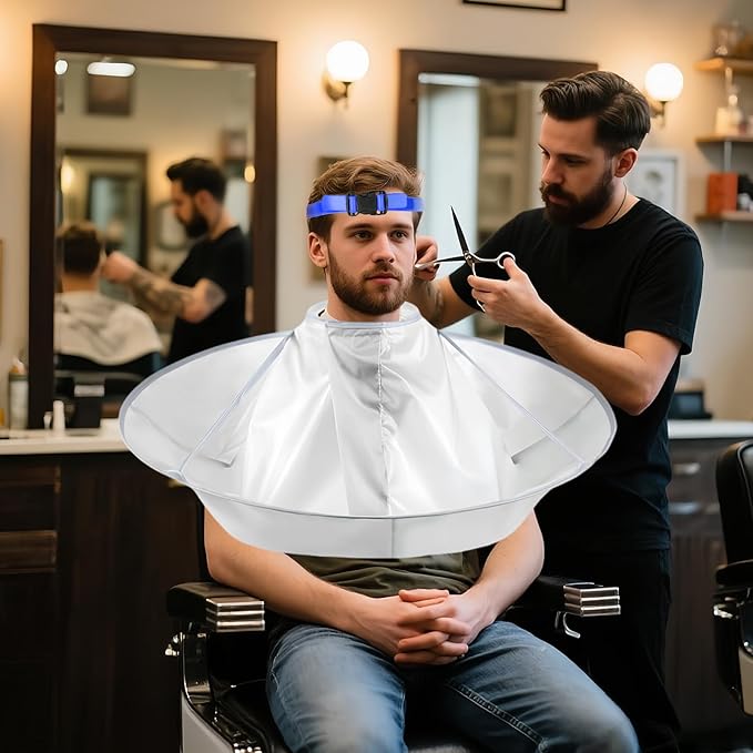 Self Haircut Cape Kit for Men，Fade Guide for Men Haircut，Hair Cutting Kit Includes Hair Cutting Cape, Adjustable Hair Trimming Guide, Comb，for Adults and Kids, Salon and Home Use(Blue)
