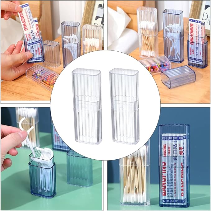 JIEDALIN 4 Pcs Cotton Swab Holder for Travel Mini Travel Swab Case Box for Makeup Sponge Cotton Swabs Hair Ties Floss Cosmetics Makeup Bedroom Travel