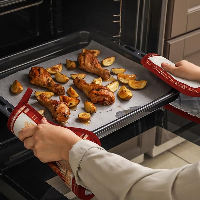 Bencailor 12 Pcs Pot Holders with Pocket Kitchen Hot Potholders Hot Pad Oven Mitts Cookie Bag Oven Gloves for Kitchen Gift Baking Cooking(Red,Red Rooster)