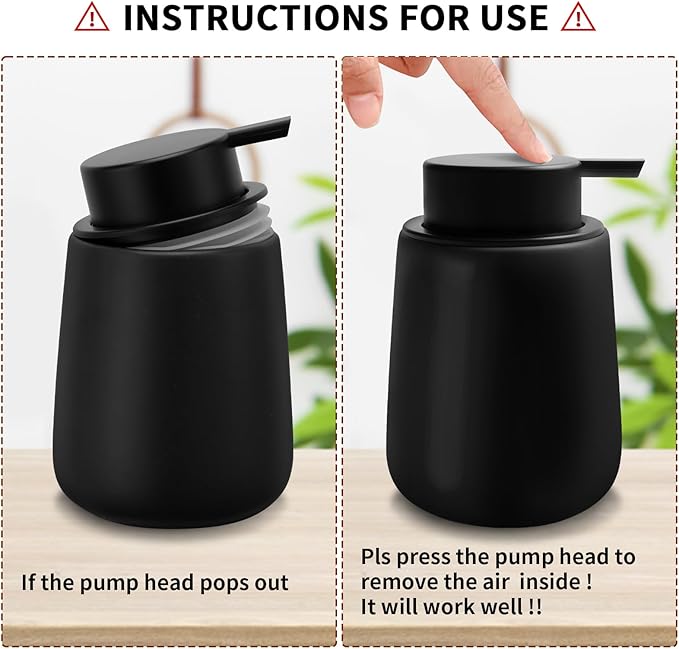 Soap Dispenser Ceramic with Easy-to-Press Pump Hand Lotion Liquid Dispenser for Shampoo Bathroom Kitchen 12 oz Black