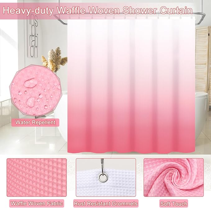 Bathroom Accessories,Bathroom Set with Shower Curtain,Rugs,Trash Can,Lotion Soap Dispenser,Toothbrush Holder,Soap Dish, Tags with Tray（Pink1 ），（Bath Set+Shower Curtain+Bath Rugs）