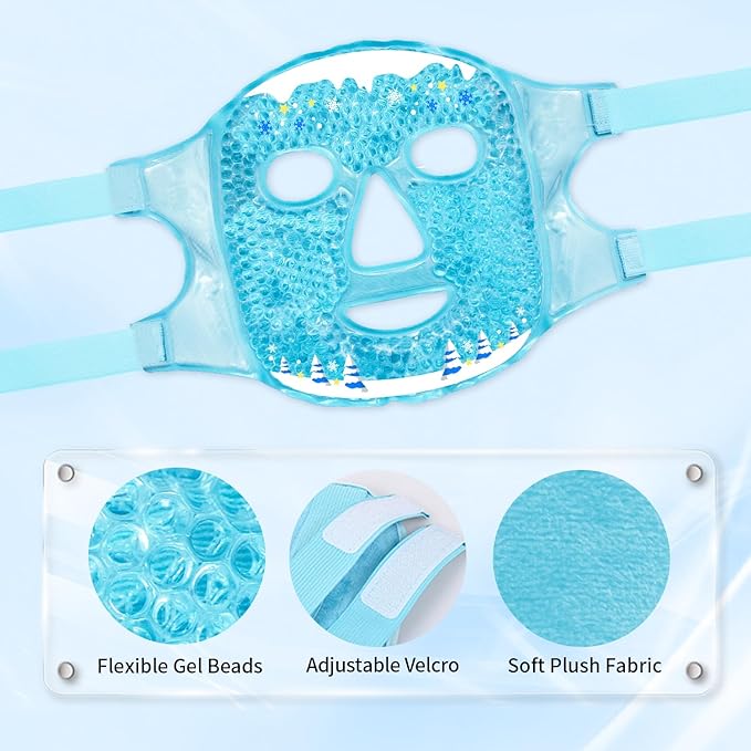 Ice Face Mask and Silicone Cover Set, Cooling Face Mask for Pain Relief, Migraine & Wisdom Tooth Surgery Reusable, Hot and Cold Ice Mask for Women Puffiness Swelling Beauty Spa