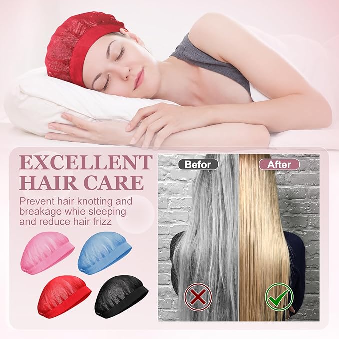 Chuarry 4 Pcs Mesh Sleep Bonnet for Sleeping Night Curly Hair Nets Sleep Caps for Women