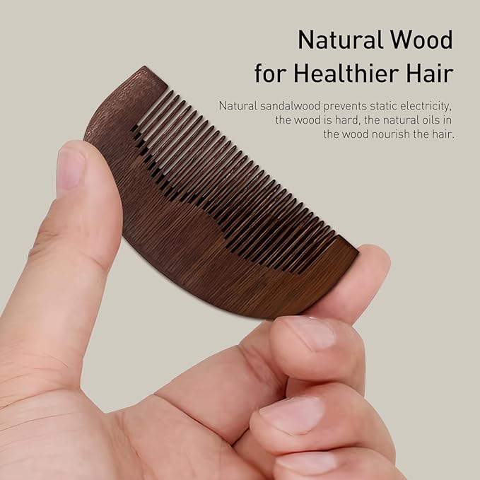Beard & Mustache Wood Comb - Ideal for Oils and Balms, Anti-Static for All Beard Types, Pocket-Sized