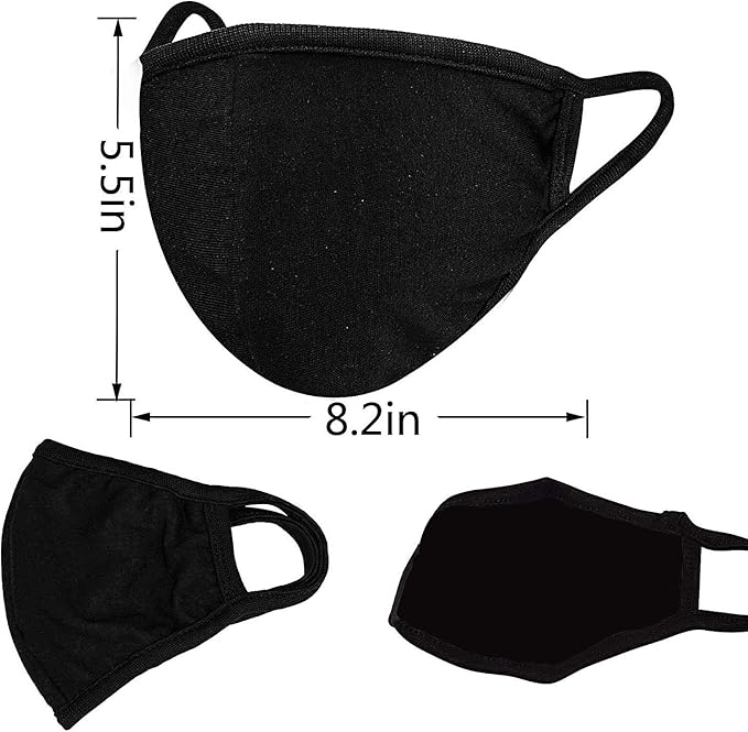 6pcs/Pack Black Mask Windproof Dustproof Masks Breathable Reusable Washed for Outdoor Sport Half Face Earloop Cotton Masks