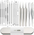 Pimple Popper Tool Kit, 16 Pcs Blackhead Remover Tools, Professional Tweezers Set Comedone Extractor Acne Tool for Zit Blemish Whitehead Cyst Eyebrows Removal, Beauty Tools for Face