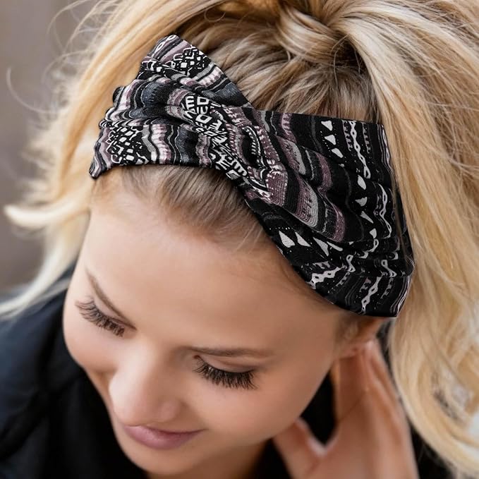 DRESHOW 4 Pack Turban Headbands for Women Wide Vintage Head Wraps Knotted Cute Hair Band Accessories