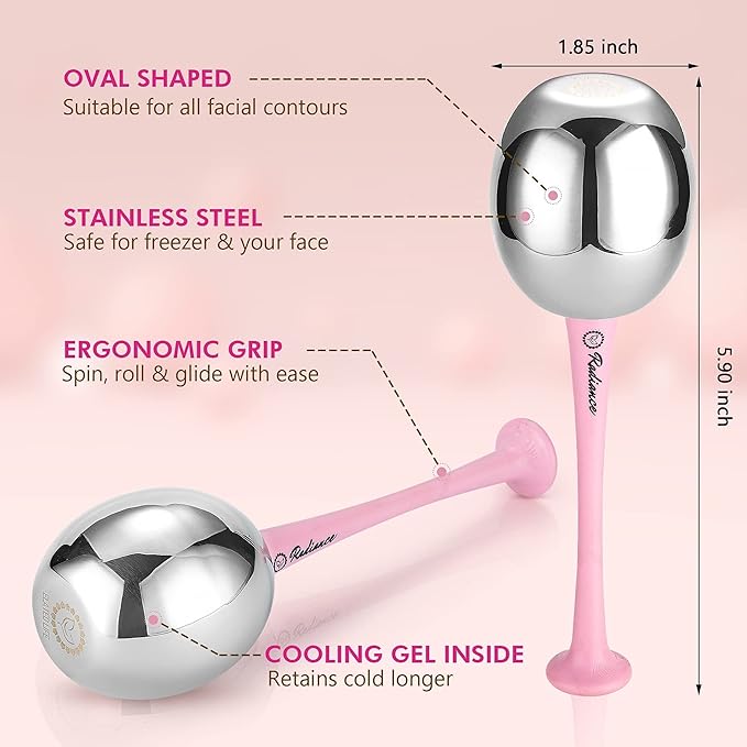 RADIANCE Ice Globes for Facials Skin Care - Cryo Globes, Non Shatter, Face Cooling Cold Stainless Steel, Cryo Freeze Tool Roller for Depuffing Eyes, Face Massage with a Storage Case & Polish Cloth