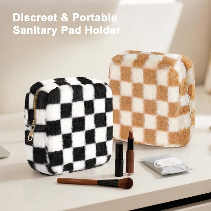 Sanitary Napkin Storage Bag, Period Bag for Teen Girls, Checkered Portable Menstrual Pad Pouch for Panty Liners, Tampon Storage Pouch for Women Ladies Daily Use Storage Purse Travel