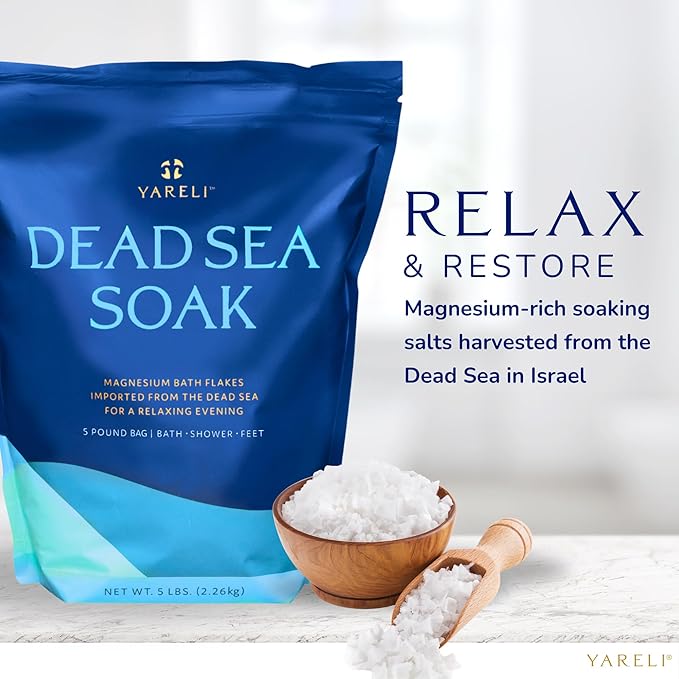 Yareli Magnesium Flakes, 5lb, Dead Sea Bath and Foot Soak, Alternative to Epsom Salt with Over 250,000mg of Magnesium Chloride Per Bag