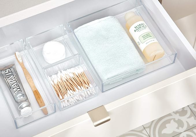 iDesign Clarity Plastic Drawer Organizer for Vanity, Countertop, Bathroom, Kitchen and Cabinet Storage, 8" x 4" x 2", Clear