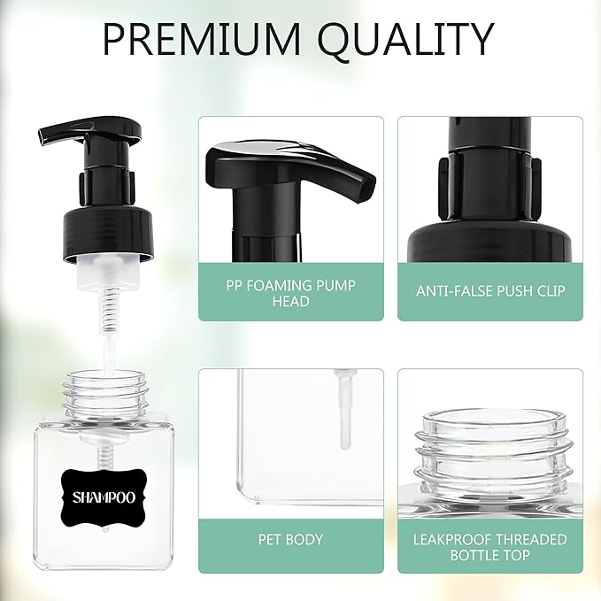 8.5 oz Foaming Soap Dispenser Plastic Foaming Pump Bottle, Refillable Dispenser with Plastic Pump, Empty Hand Bottles for Liquid Soap, Shampoo, Bathroom,Hotel,Restaurant (15, Transparent)
