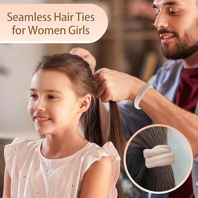 Bessrung 100 PCS Seamless Nylon Hair Ties, No Damage Elastics Hair Ties for Women Girls, Soft Stretchy Ponytail Holders for Thin Thick Hair, Snag-Free Hair Bands(Beige Color)
