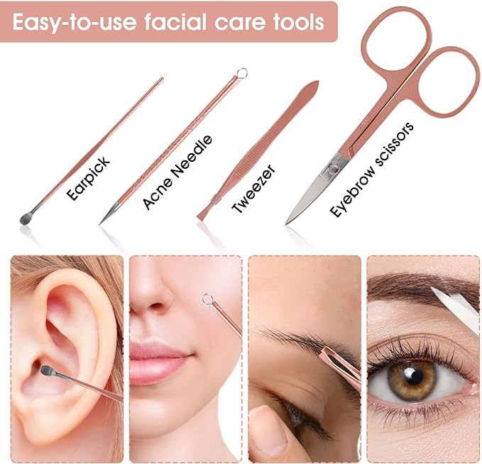 Nail Clippers and Beauty Tool Portable Set Manicure Set 12 in 1, with Pink Leather Bag, Suitable for Home, Workplace, Outdoor Travel, Gift Giving, Salon