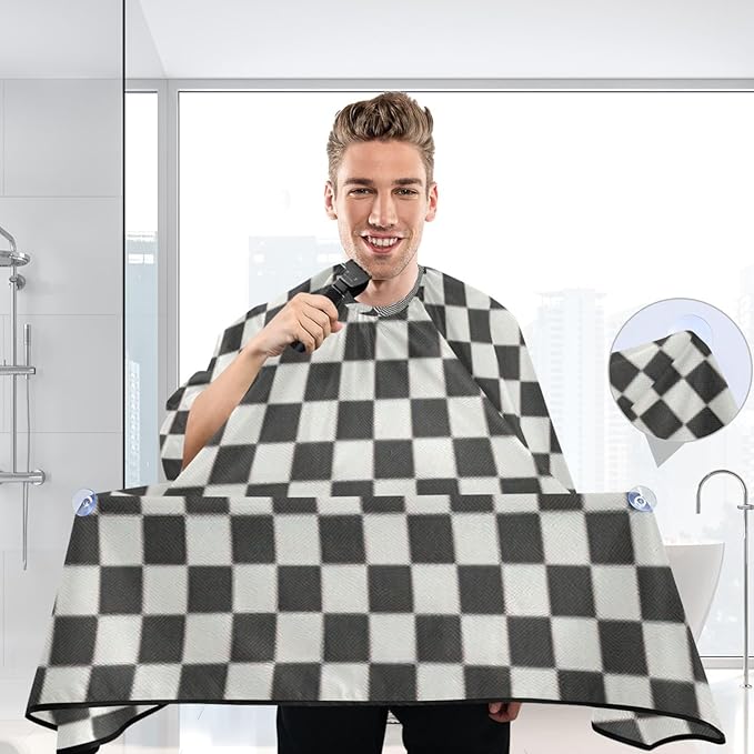 Hair Cutting Cape, Checkered Black White Waterproof Salon Barber Apron Cape with Adjustable Neck, Beard Shaving Bib for Men Women Kids, 55x65 Inch
