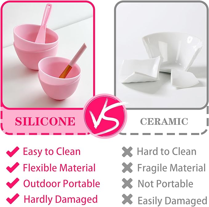 4Pcs Silicone Facial Mask Bowl DIY Face Mask Mixing Bowl for for Home Salon Spa Face Skin Applicator Bowl, Pink