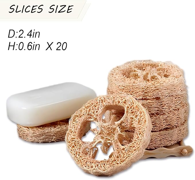 Natural Loofah Slices Cuts for Soap Making-20 Pack Organic Luffa Loofa Sponges for Soap Holder Handmade DIY Loofa Pet Toy Loofahs