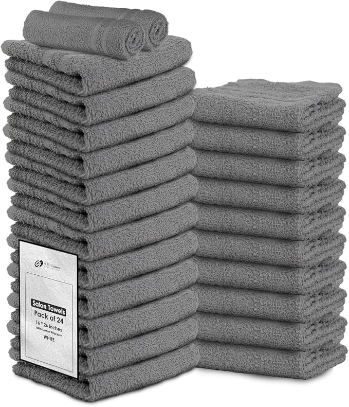Hand Towels (Pack of 24) Grey Economy Salon Towels - 100% Cotton Spa Towel – 16 x 27 Inches Highly Absorbable, Facial, Gym, Hair Towels Face Towels Bulk
