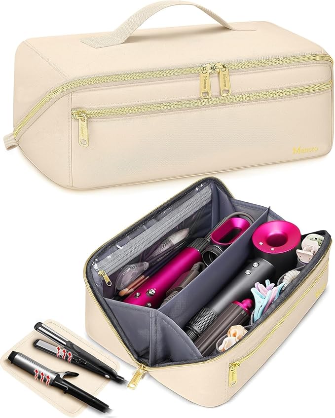 Mancro Hot Hair Tools Travel Bag with Separate Heat Resistant Mat, Large Capacity Wide-open Pouch, Hair Accessories Organizer for Flat Irons, Straighteners, Curling Iron,Travel Essentials for Women