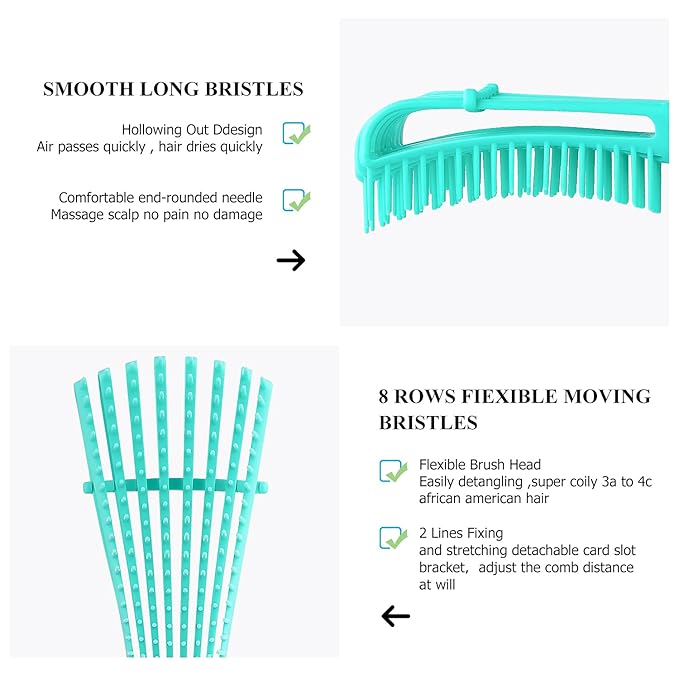 Detangling Hair Brush, Detangling brush for Adults and Kids, Comb Set for Kinky Curly Coily and Wavy Hair, For Wet and Dry Hair, Afro American Type 3a-4c, Comfortable Grip, Easy to Clean(Pinkgreen)