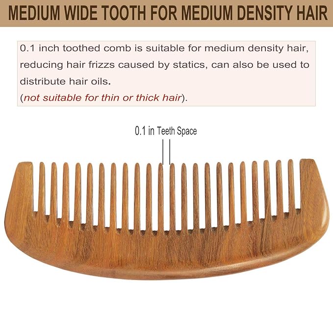 2 Pack Wooden Comb, Beard Comb for Men, Hair Combs for Women - Green Sandalwood