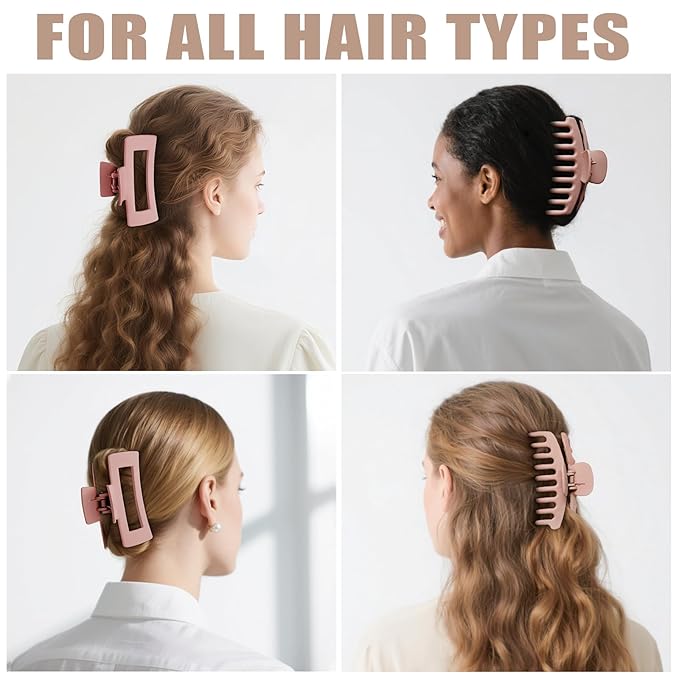 TOCESS Hair Claw Clips for Women - Large 8PK Neutral Matte Jumbo Square Hair Clips for Thick, Thin, Long, Short, Curly Hair Girls, Big Jaw Clip Set for Daily Use (Rosewater Pink)
