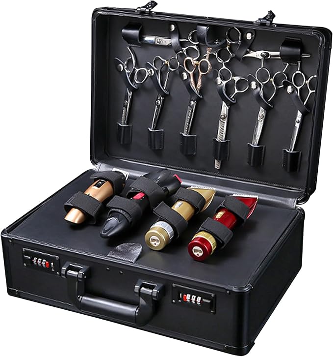Professional Barber Case, Beauty Salon Barber Case with Code Lock, Hair Stylist Tool Kits Organizer Barber Travel Carry Case Hairdresser Tool Box for Beauty Salon Makeup Artist (Black)