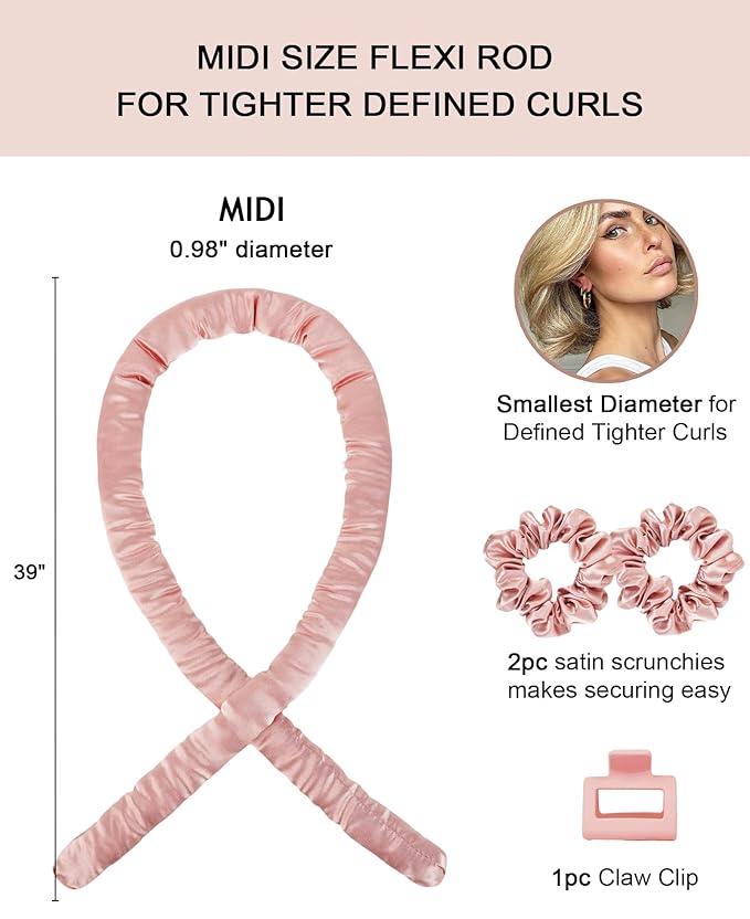 Satin Heatless Hair Curler Curling Rod Set, Soft Small Flexi Rods Hair Rollers Curlers to Sleep In No Heat Heatless Curls Overnight Blowout Rods for Short Hair & Medium Hair for Tight Curls