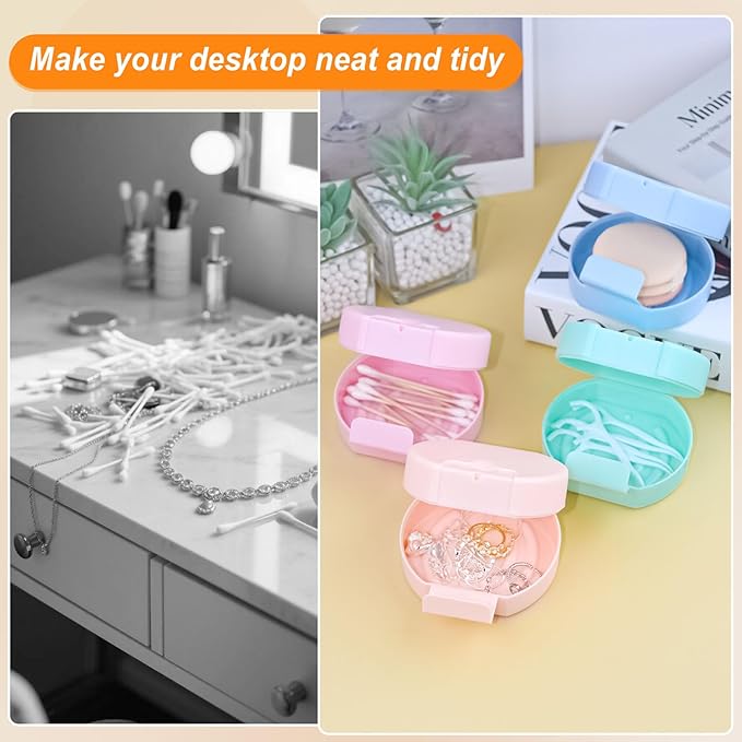 4 Packs Plastic Square Cotton Pad Holder, Hair Tie Container, Multiple Colors, Portable For Traveling, Suitable for Makeup Remover Cotton Balls,Organizer for Collecting Small Items(3.3 x 1.5in)