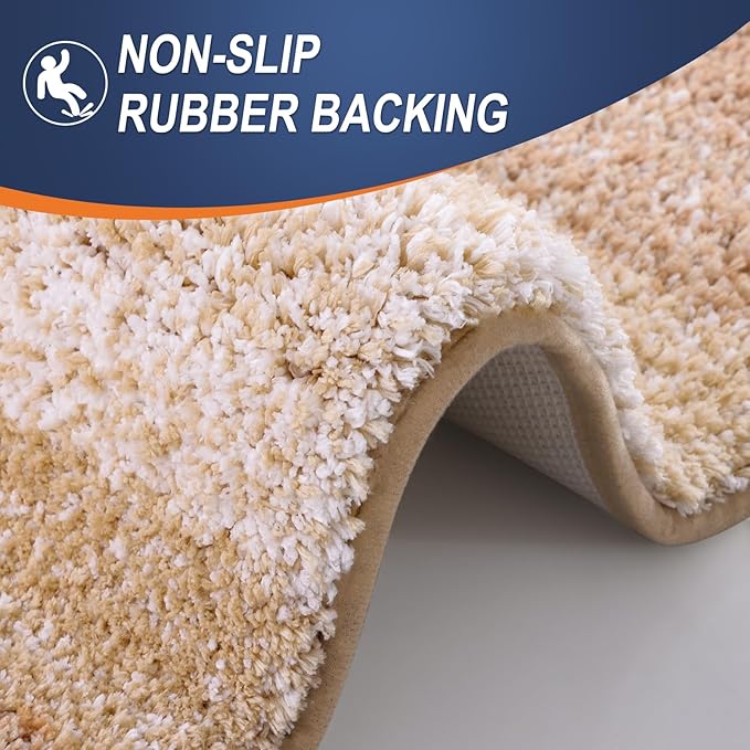 OLANLY Bathroom Rugs Sets 3 Piece, Soft Absorbent Microfiber Bath Mats and U-Shaped Contour Toilet Rug, Plush Shaggy Bath Mat Set for Bathroom (36"x24"+24"x16"+24"x20", Beige)