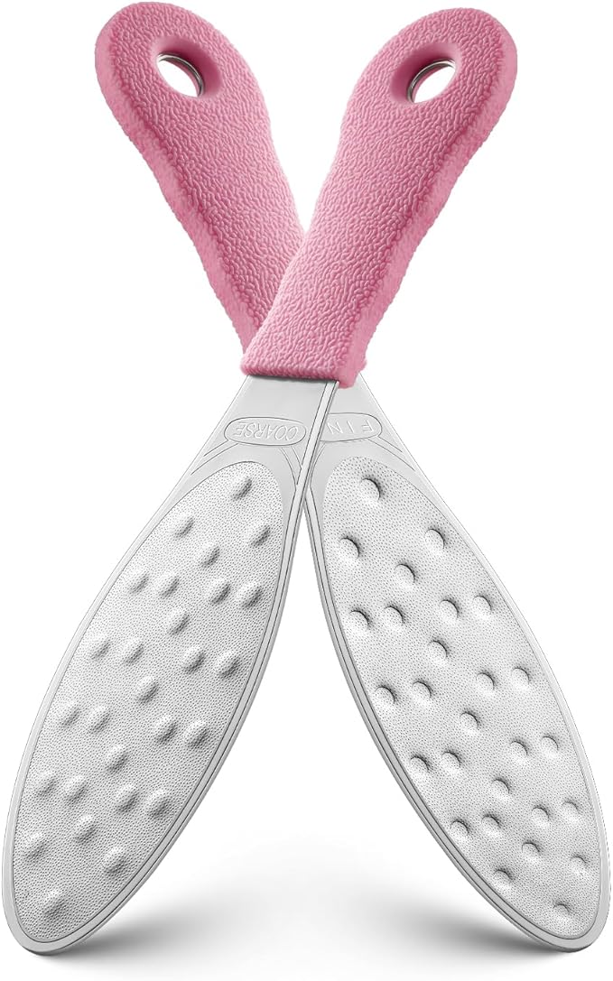 BEZOX Slim Metal Foot File Callus Remover(1 PCS) – Double-Sided Foot Scrubber for Cracked Heels & Dead Skin, Portable Pedicure Tool with Non-Slip Handle, Travel-Friendly Foot Care Essential - Pink