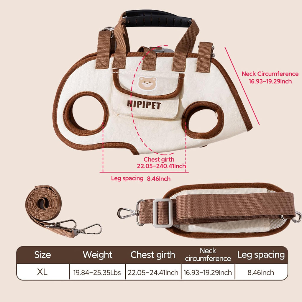 Portable Breathable Pet Carrier Sling & Backpack for Dogs & Cats, Adjustable Full-Body Harness with Traction Leash, Crossbody & Car-Friendly (XL)