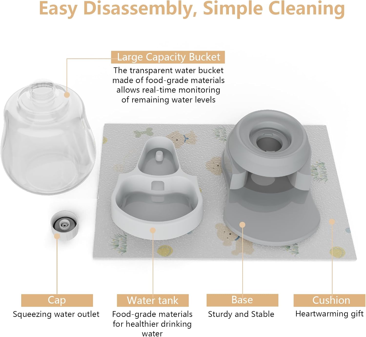 1 Gallon Automatic Dog Water Bowl Dispenser - Staltwo Premium Pet Water Dispenser with Non-Slip Mat,Large Capacity Water Feeder for Cats and Dogs, BPA-Free,1 Gallon Grey