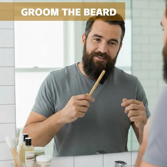 Geiserailie 3 Pieces Moustache Comb and Brush Beard Edge Brushes 2-in-1 Sapling Wood Mustache Comb Gentle Control Bamboo Eyebrow Hair Tool