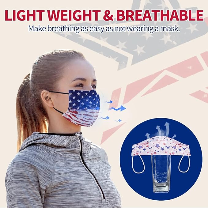 Disposable Face Mask for Adults - 4 Ply Protection, Individually Wrapped 50 Pack, 10 Colors, Breathable Comfortable & Safe