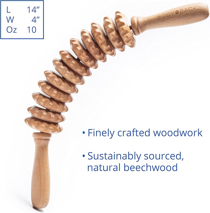 Body Back Wood Therapy Curved Roller for Maderoterapia, Lymphatic Drainage, Cellulite Massage, and Massage Rolling, Natural Muscle Massage Stick Tool for Massage and Relaxation