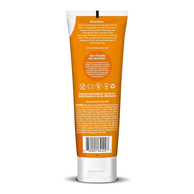 TruSkin Vitamin C Face Wash Cleanser - Brightening Facial Cleanser with Vitamins C & E, Rosehip Oil & Aloe - Gently Cleanses & Refreshes for Radiant-Looking Skin, 5 fl oz