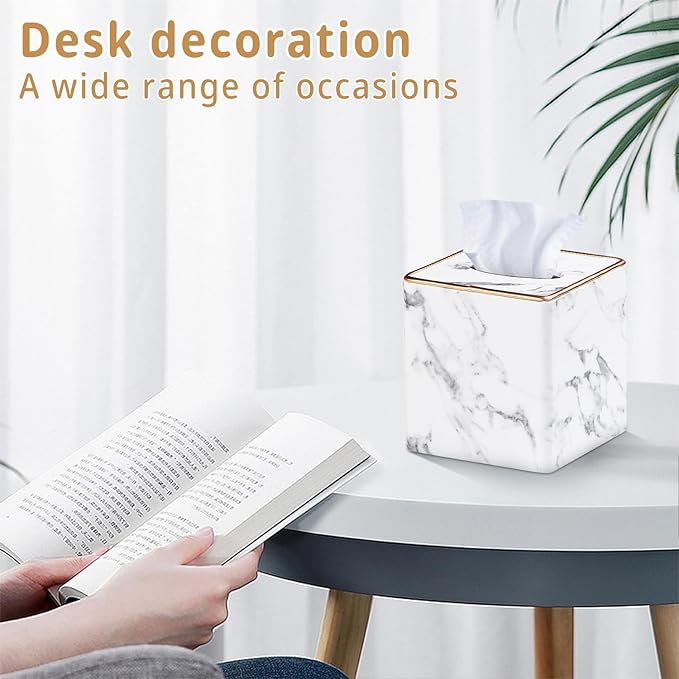 Leather Tissue Box Cover Square,Decorative Cube Tissue Box Holder with Magnetic Bottom,Facial Paper Organizer Table Napkin Case Dispenser for Bathroom,NightStand,Coffee Car,Home,Office