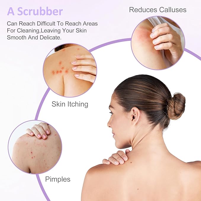4PCS Exfoliating Back Scrubber with Handles, Double-Sided Nylon Exfoliating Washcloth Extended Length Exfoliator Stretchy Pull Strap Back Washer Body Exfoliatin Washcloth for Women Men