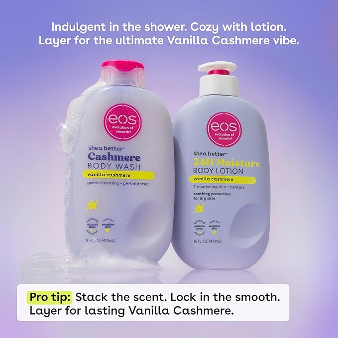 eos Travel Vanilla Cashmere Body Wash- Travel Size Body Wash, Hydrating, Moisturizing, Toiletries, Mini, Shea Butter, 2.5 fl oz