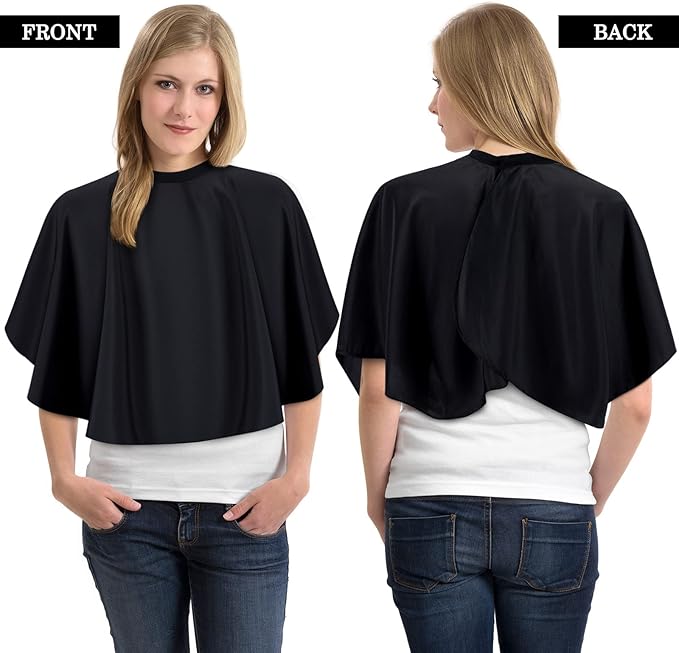 Wesiti 16 Pcs Short Makeup Cape for Women Men Black Waterproof Nylon Hair Cutting Cape, Salon Hair Apron Beard Shorty Smock for Clients Lightweight Makeup Bib for Artist Beautician