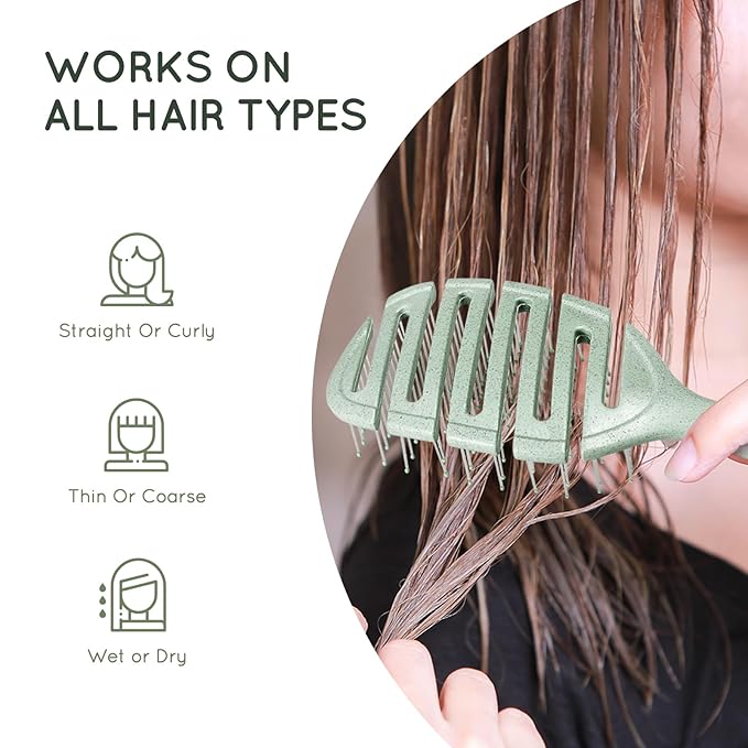 Detangler Hairbrush, Soft Bristle Detangling Brush for Straight, Wavy, Curly and Fine Hair, Dry and Wet, Quick Smoothing for Women and Men, Eco-Friendly & Sustainable Material (Green)