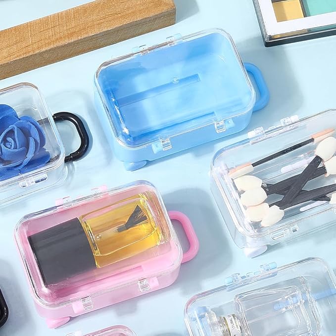 8Pcs 8 Colors Tiny Suitcase Gift Box Eyelash Storage Case Colorful Small Mini Plastic Empty Trolley Bag Luggage Candy Organizer Holder Boxes for Eyelashes Candy Makeup False Lash Travel Tool