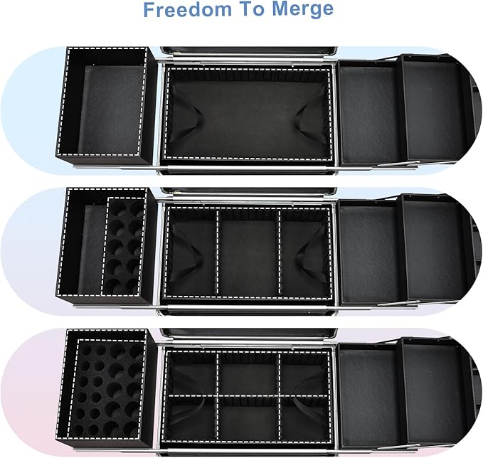 Stagiant Rolling Makeup Train Case Large Storage Cosmetic Trolley 4 Tray with Sliding Rail Removable Middle Layer with Key Swivel Wheels Salon Barber Case Traveling Cart Trunk