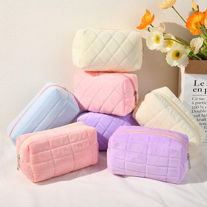 SOIDRAM Makeup Bag Plush Cosmetic Bag Cute Aesthetic Makeup Bag Purple Makeup Pouch Travel Toiletry Bag Organizer Soft Makeup Brushes Accessories Storage Bag for Women