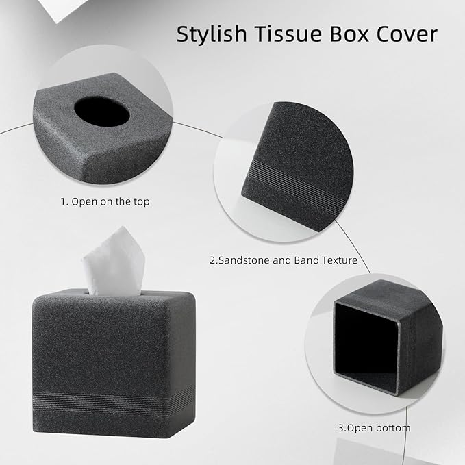 Tissue Box Cover Square, Resin Facial Tissue Holder Covers Cube Toilet Paper Holder Case Dispenser Home Decorative for Bathroom Kitchen Bedroom Living Room Office (Black)