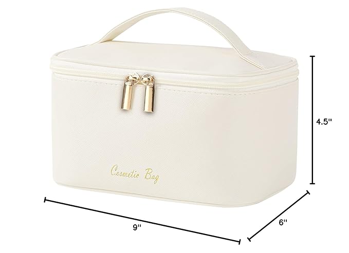 Meiyuuo Makeup Bag Large Cosmetic Bags for Women Girls Cute Travel Zipper Pouch Toiletry Organizer for Beauty Essentials Waterproof (Beige)