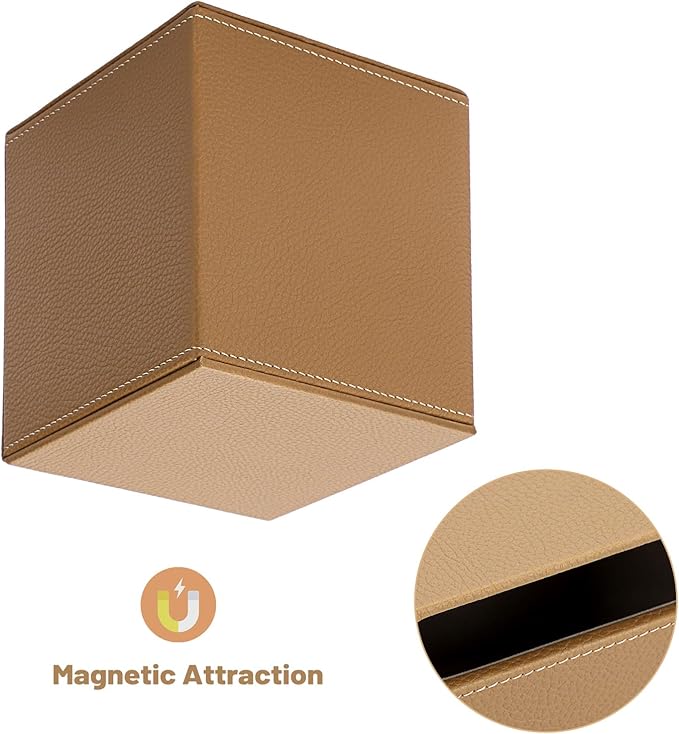 Sumnacon Square Leather Tissue Box Cover - Stylish Cube Tissue Box Holder with Magnetic Bottom, Decorative PU Tissue Box for Vanity Dresser Night Stand Table Countertop Home Office Car, Camel