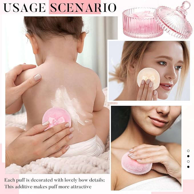 Tioncy 3 Pcs Large Body Powder Puff and Container Valentine's Day gift Powder Container with Puff Crystal Case Soft Washable Reusable Velour Face Body Glitter Wet Dry Makeup(Classic,Pink)