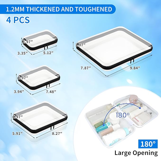 Clear PET Plastic Storage Boxes with Double Zippers, 4 Sizes (S/M/L/XL) Waterproof Organizer Cases for Toys, Cosmetics, Snacks, Travel Essentials (Black)